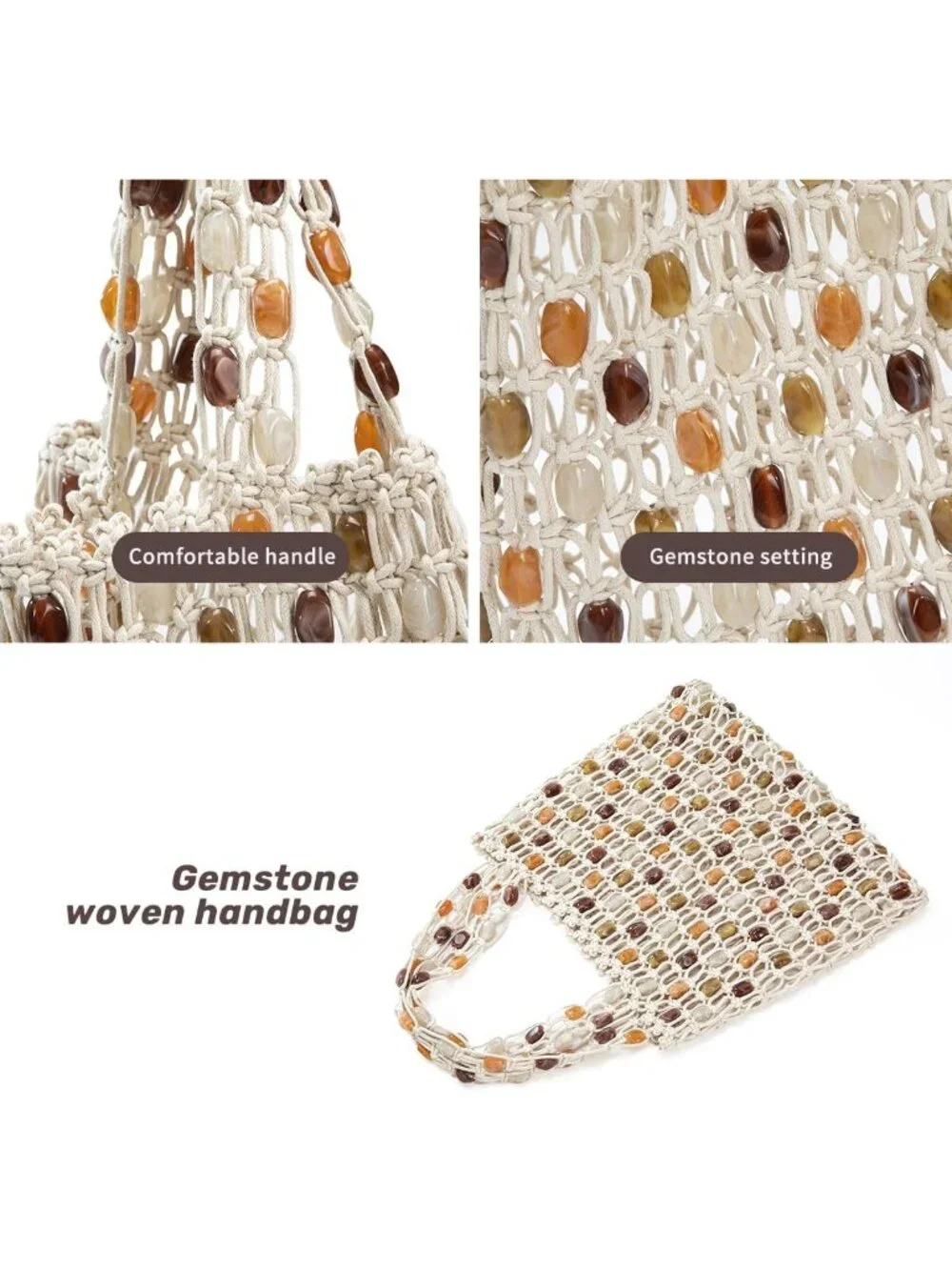 Colorful Boho Crochet Shoulder Bag, Lightweight Beaded Beach Tote & Summer Hobo